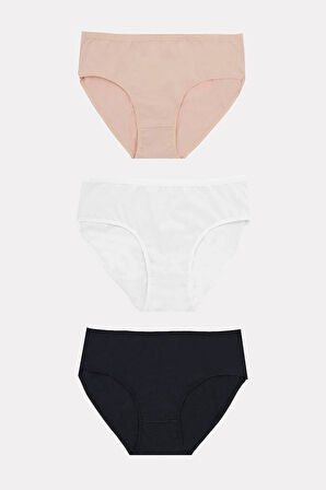 Büyük Beden Pamuklu Siyah Beyaz Ten Rengi 3'lü Külot