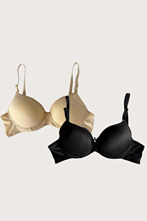 Ten-Siyah 2'li Mikro Kumaş İçi Boş Balenli Günlük Desteksiz Sütyen