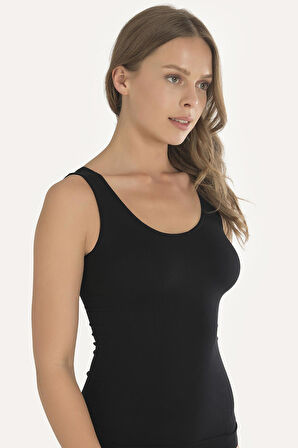 Geniş Askılı Siyah Ribana Atlet