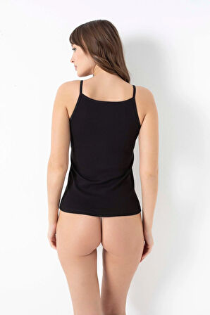 Likralı Pamuklu İp Askılı Siyah Atlet