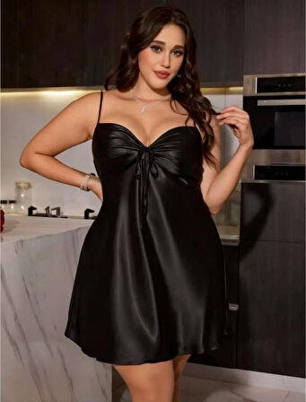 Büyük Beden Sİyah Saten Gecelik