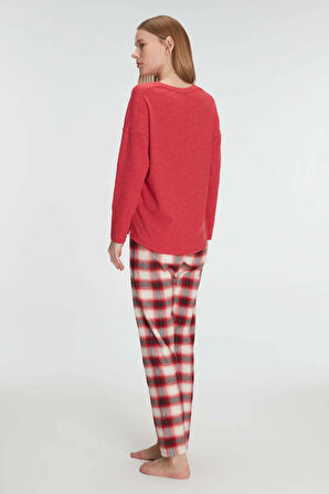 PamukluKışlık Kare Desenli Uzun Kol Pijama Takımı
