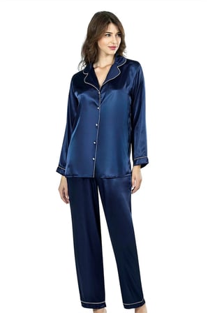 Lacivertİkili Saten Gecelik Pijama Takımı 7647