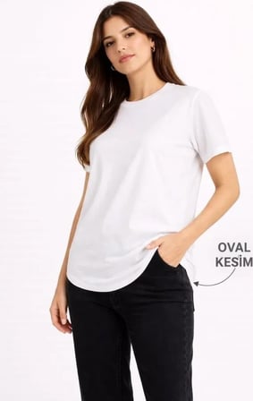 BasicT-Shirt Kısa Kol Bisiklet Yaka Oval Kesim Tişört