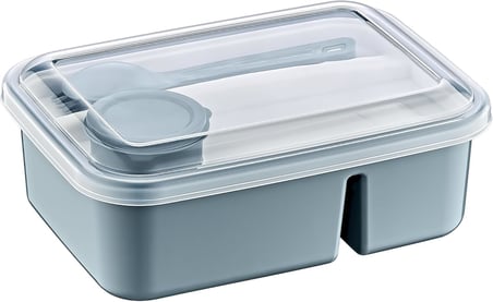 3 Bölmeli Beslenme Kabı 920 ml Sosluklu Sızdırmaz Kapaklı BPA İçermez Çatal Kaşık Dahil Lunch Box Bölmeli Yemek Kabı (Mavi)