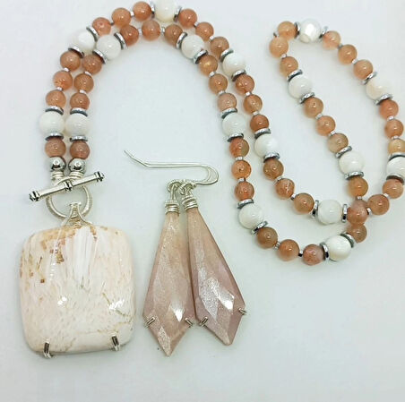 2470 Scolocite Güneş taşı Sedef Hematit el yapımı kolye kardeş