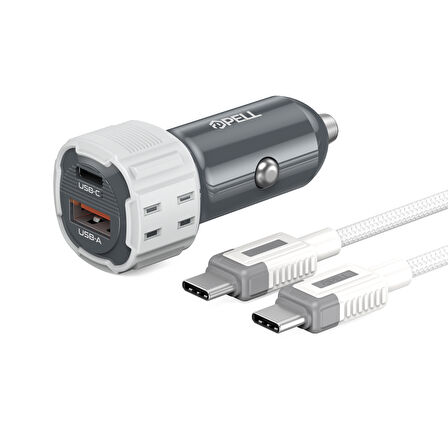 Pell PL-C15 USB-A+ USB-C 38W Turbo Hızlı Araç Şarj Cihazı Type-C to Type-C Kablo