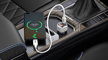 Pell PL-C15 USB-A+ USB-C 38W Turbo Hızlı Araç Şarj Cihazı Type-C to Type-C Kablo