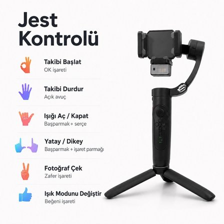 Pell M3 Alpro 3 Eksenli Akıllı AI Takip Özellikli Gimbal Telefon Sabitleyici