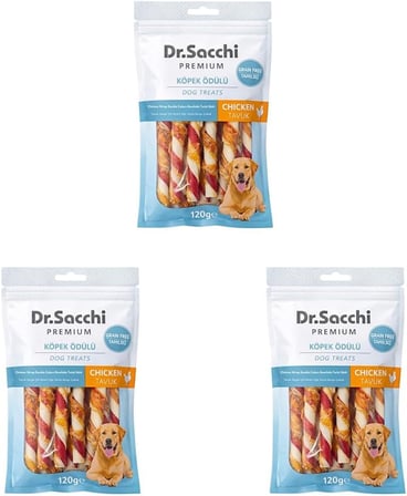 Dr. Premium Tavuk Sargılı Çift Renkli Sığır Derisi Burgu Çubuk Tahılsız Köpek Ödülü 5" 12 Gr 10'lu