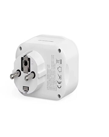 AC-115 2500W 3.4A 2USB 1Type-C 1Soket Akım Korumalı Şarj Adaptörü Priz Çoğaltıcı