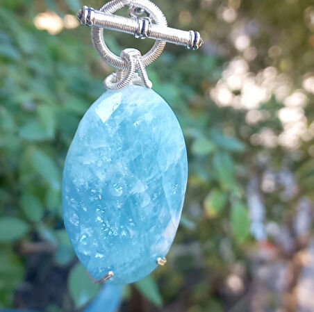 2471 Akuamarin Kuvars Hematit el yapımı kolye