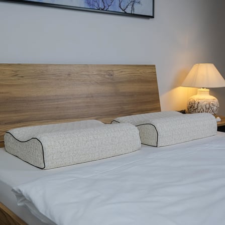 Ortopedik Visco Yastık Boyun Destekli Yastık Visko Atella Doğal Keten Kılıflı 60x40x14-12 cm