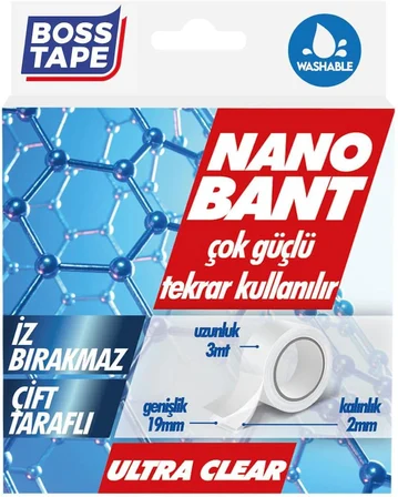 Tarafli Nano Bant, 19 mm x 3 mt Boyut, Seffaf Çift
