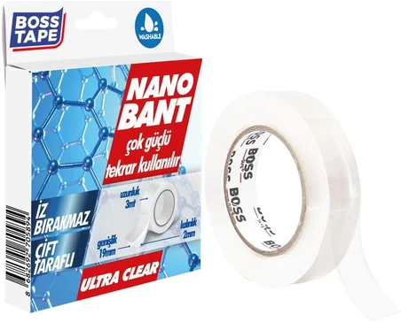 Tarafli Nano Bant, 19 mm x 3 mt Boyut, Seffaf Çift