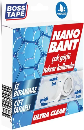 Tarafli Nano Bant, 19 mm x 3 mt Boyut, Seffaf Çift