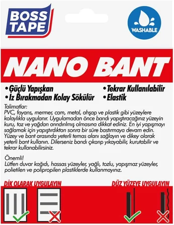 Tarafli Nano Bant, 19 mm x 3 mt Boyut, Seffaf Çift