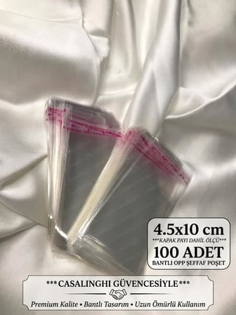 Şeffaf Jelatin Poşet 100 Adet 10x15 cm Kendinden Yapışkanlı Bantlı OPP Torba Kapak Dahil - Casalinghi