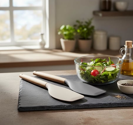 Bambu Saplı Silikon Dar Sıyırma Spatulası, Bambu Uzun Silikon Dar Spatula 27cm 3 Renk Seçenekli (SİYAH)