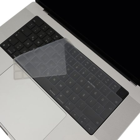 MacBook Türkçe‑Q Klavye Koruyucu Silikon Kılıf Kapak MacBook Air 13,6-15,3 Pro 14-16 inç Uyumlu M5/M4/M3/M2/M1 Touch ID – Toz, Dökülme ve Çizilmelere Karşı Koruma Şeffaf