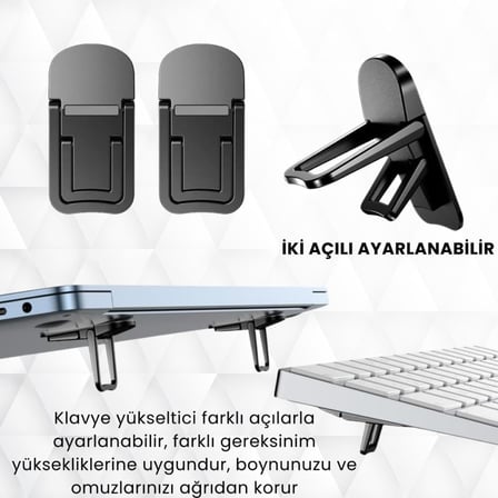 2 Adet Yapışkanlı Katlanılabilir 2 Kademe Yükseklik Ayarlı Laptop Standı Laptop Stand Ayağı