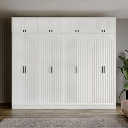 GuneyStore Ücretsiz Montaj %100 MDF Oslo 8 Kapaklı Yüklüklü Beyaz Gardırop