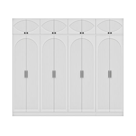 GuneyStore Ücretsiz Montaj %100 MDF Oslo 8 Kapaklı Yüklüklü Beyaz Gardırop