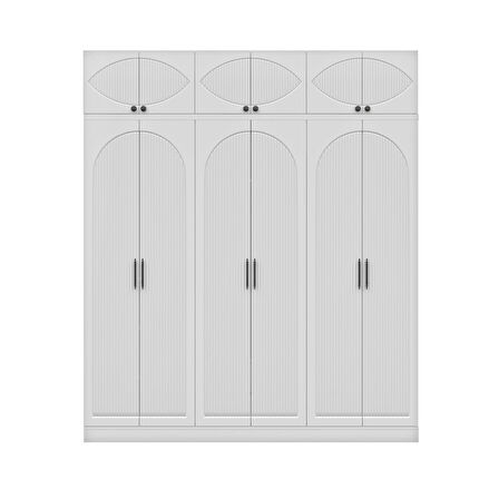 Ücretsiz Montaj GuneyStore %100 MDF Oslo 6 Kapaklı Yüklüklü Beyaz Gardırop