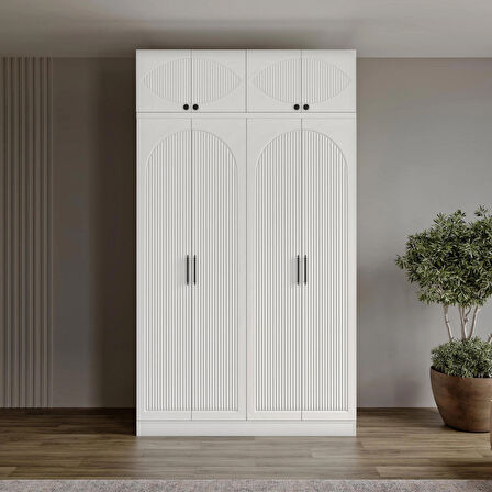 Ücretsiz Montaj GuneyStore %100 MDF Oslo 4 Kapaklı Yüklüklü Beyaz Gardırop
