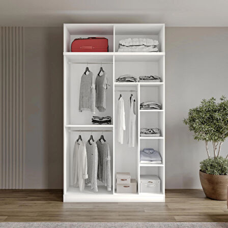 Ücretsiz Montaj GuneyStore %100 MDF Oslo 4 Kapaklı Yüklüklü Beyaz Gardırop