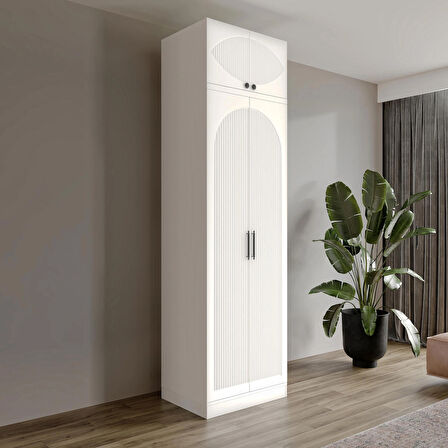 Ücretsiz Montaj GuneyStore %100 MDF Oslo 2 Kapaklı Yüklüklü Beyaz Gardırop