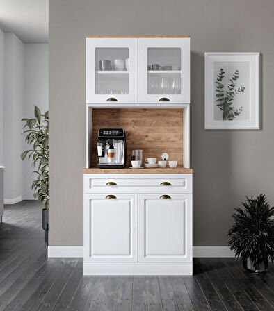 Gözde 2 Kapaklı Kahve Köşesi – 93 cm MDF, LED Aydınlatmalı, Çok Amaçlı Mutfak ve Airfryer Dolabı