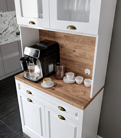 Gözde 2 Kapaklı Kahve Köşesi – 93 cm MDF, LED Aydınlatmalı, Çok Amaçlı Mutfak ve Airfryer Dolabı