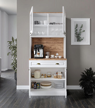 Gözde 2 Kapaklı Kahve Köşesi – 93 cm MDF, LED Aydınlatmalı, Çok Amaçlı Mutfak ve Airfryer Dolabı