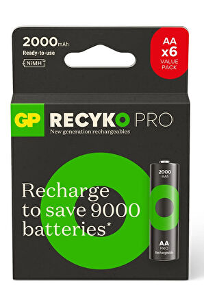 Batteries ReCyko Pro 2000 mAh AA Kalem Ni-Mh Şarjlı Pil, 1.2 Volt, 6'lı Kart