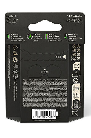 Batteries ReCyko Pro 2000 mAh AA Kalem Ni-Mh Şarjlı Pil, 1.2 Volt, 6'lı Kart