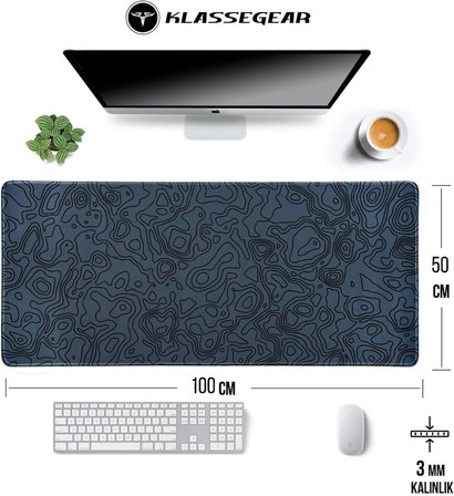 Klasse Pro - 4 Farklı Model Dikişli Kenar 100x50 cm Oyuncu Gaming Mouse Pad (Dark Grey Map Lines)
