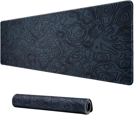 Klasse Pro - 4 Farklı Model Dikişli Kenar 100x50 cm Oyuncu Gaming Mouse Pad (Dark Grey Map Lines)