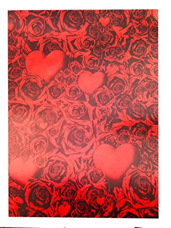 HEDİYE KAĞIDI KIRMIZI KALP VE GÜL TEMALI 70CM X 100CM -1 ADET