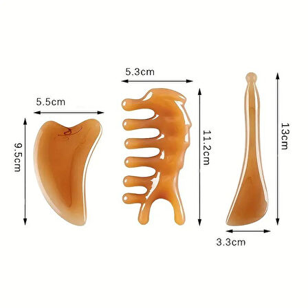  3 Parça Reçine Gua Sha Meridyen Masaj Seti Cilt Bakım Terapisi Yüz Boyun Akupresür  Seti AT-127