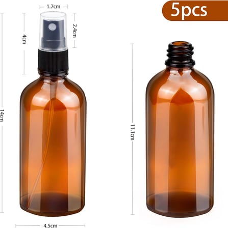 100ml Küçük Amber Cam Sprey Şişesi Boş İnce Sis Cam Şişeler Uçucu Yağlar için Atomizer Sprey Şişesi, Koku Yağı Örneği, Aromaterapi, Kimyasal Sıvı - 5'li Paket