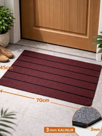 Şerit Desenli Kapı Önü Paspası Kaymaz taban Dayanıklı Su Geçirmez Emici Nem Toz UV Dayanıklı 45x70cm (Bordo)