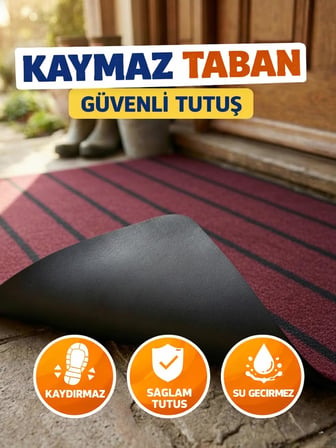 Şerit Desenli Kapı Önü Paspası Kaymaz taban Dayanıklı Su Geçirmez Emici Nem Toz UV Dayanıklı 45x70cm (Bordo)