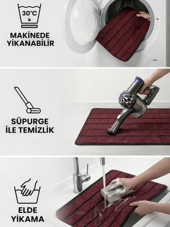 Şerit Desenli Kapı Önü Paspası Kaymaz taban Dayanıklı Su Geçirmez Emici Nem Toz UV Dayanıklı 45x70cm (Bordo)