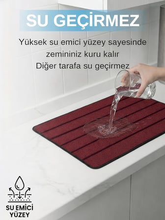 Şerit Desenli Kapı Önü Paspası Kaymaz taban Dayanıklı Su Geçirmez Emici Nem Toz UV Dayanıklı 45x70cm (Bordo)