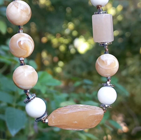 2473 Sedef Mercan Akik düğümlü el yapımı kolye