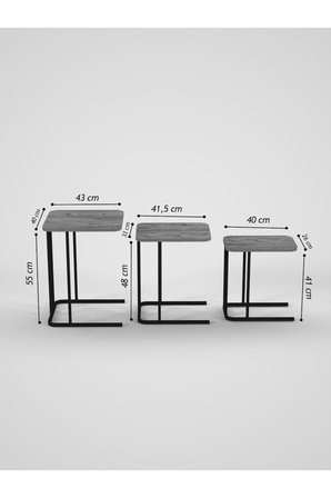 Zigon Sehpa Metal Ayak 3'Lü Koltuk Yan Sehpa Zino Efes