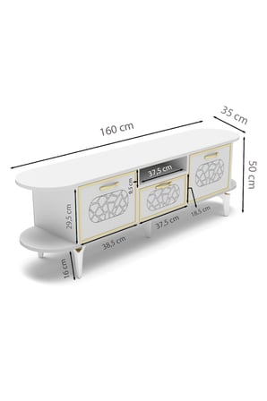 TV Sehpası 160 cm Modern 3 Kapaklı Tv Sehpa Çok Amaçlı Konsol Ünitesi Mira 5032 Beyaz Gold