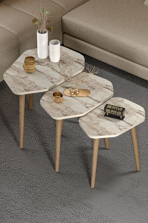 Zigon Sehpa 3'lü Trio Ahşap Yan Sehpa Orta Sehpa 