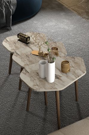 Zigon Sehpa 3'lü Trio Ahşap Yan Sehpa Orta Sehpa 